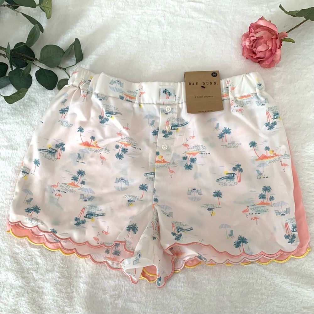 NWT - Rae Dunn - Pink and Tropical Design High Sleep Shorts - 2 Pack - Medium